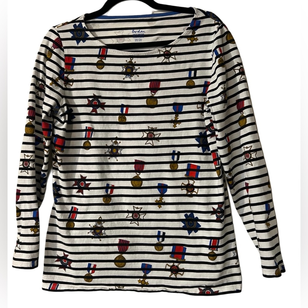 Boden Great Breton You’ve Earned These Stripes Cotton Medal 3/4 Womens Tee 10